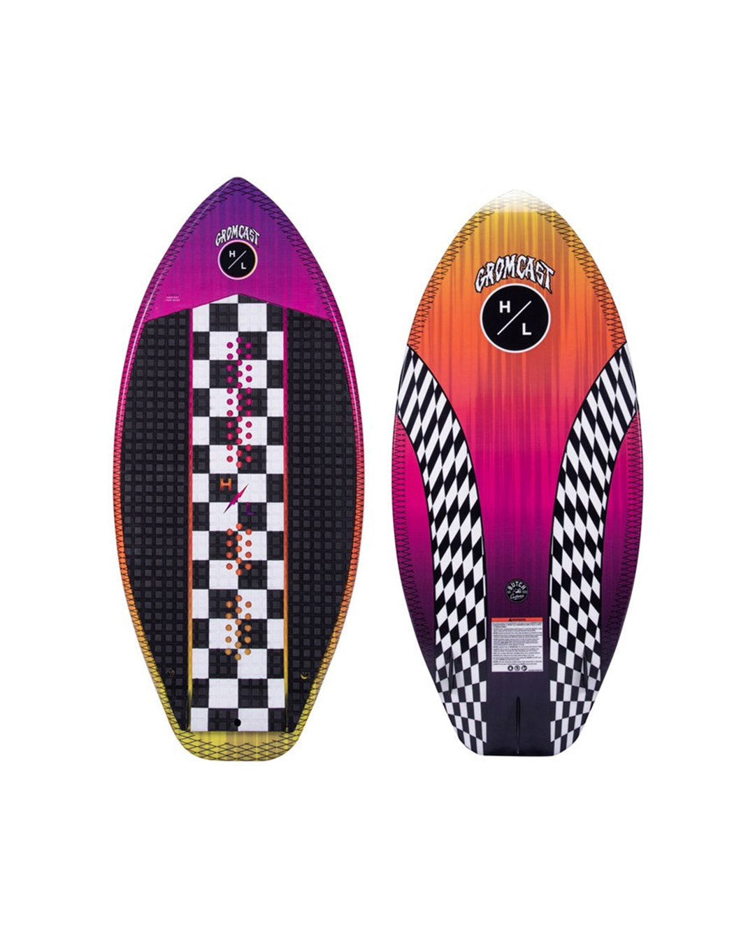 Gromcast wakesurfer with gradient design and checkered pattern on a white background