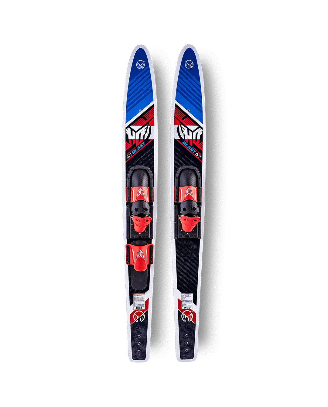 Pair of water skis with bindings on a white background