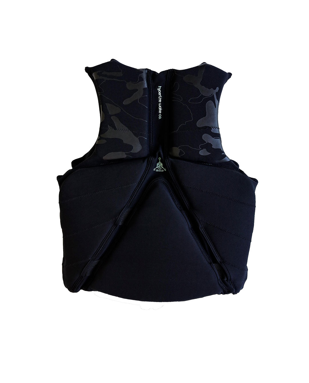 Rear view of a Womens Black Hyperlite Neoprene  life vest on a white background