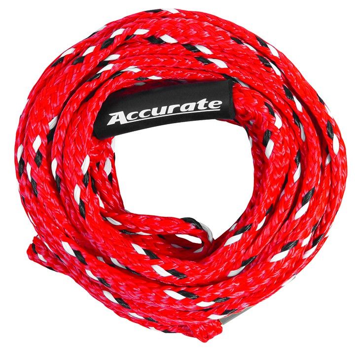 Red tube tow rope with black and white pattern, featuring 'Accurate' brand label on a white background