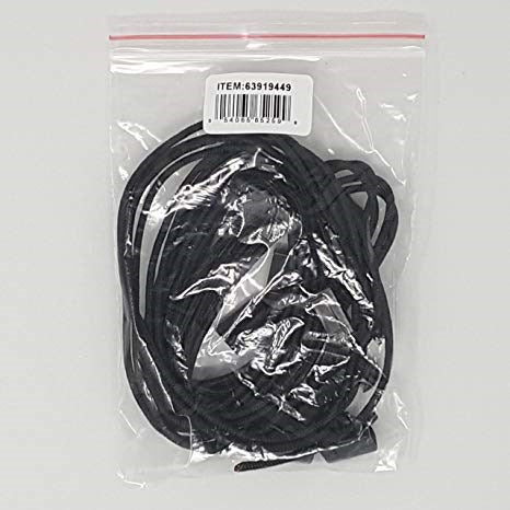 Packaged black rubber hyperlite boot laces with a barcode label on a white background