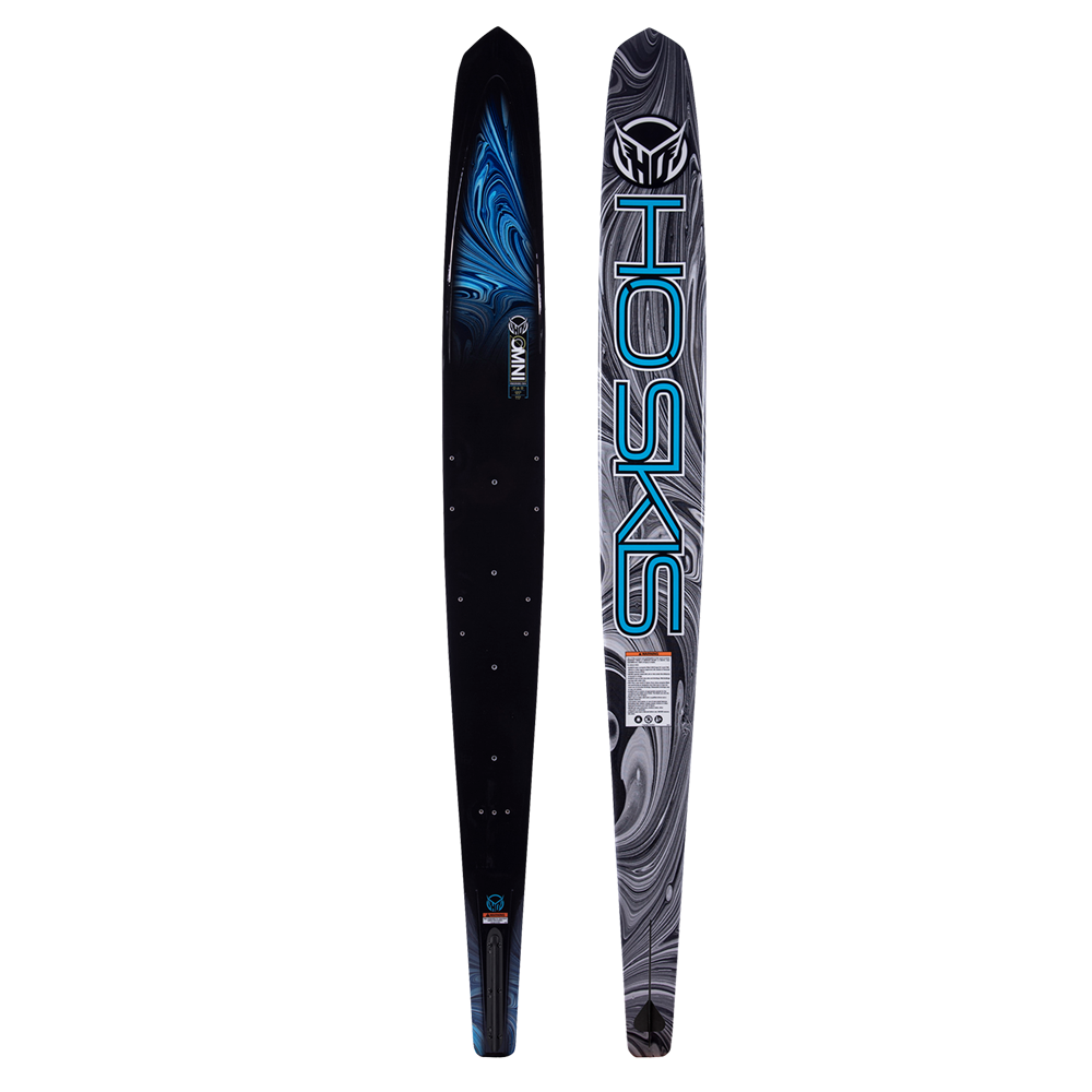 Front and back water ski with a marbled design and visible ' HO Ski's' branding on a white background