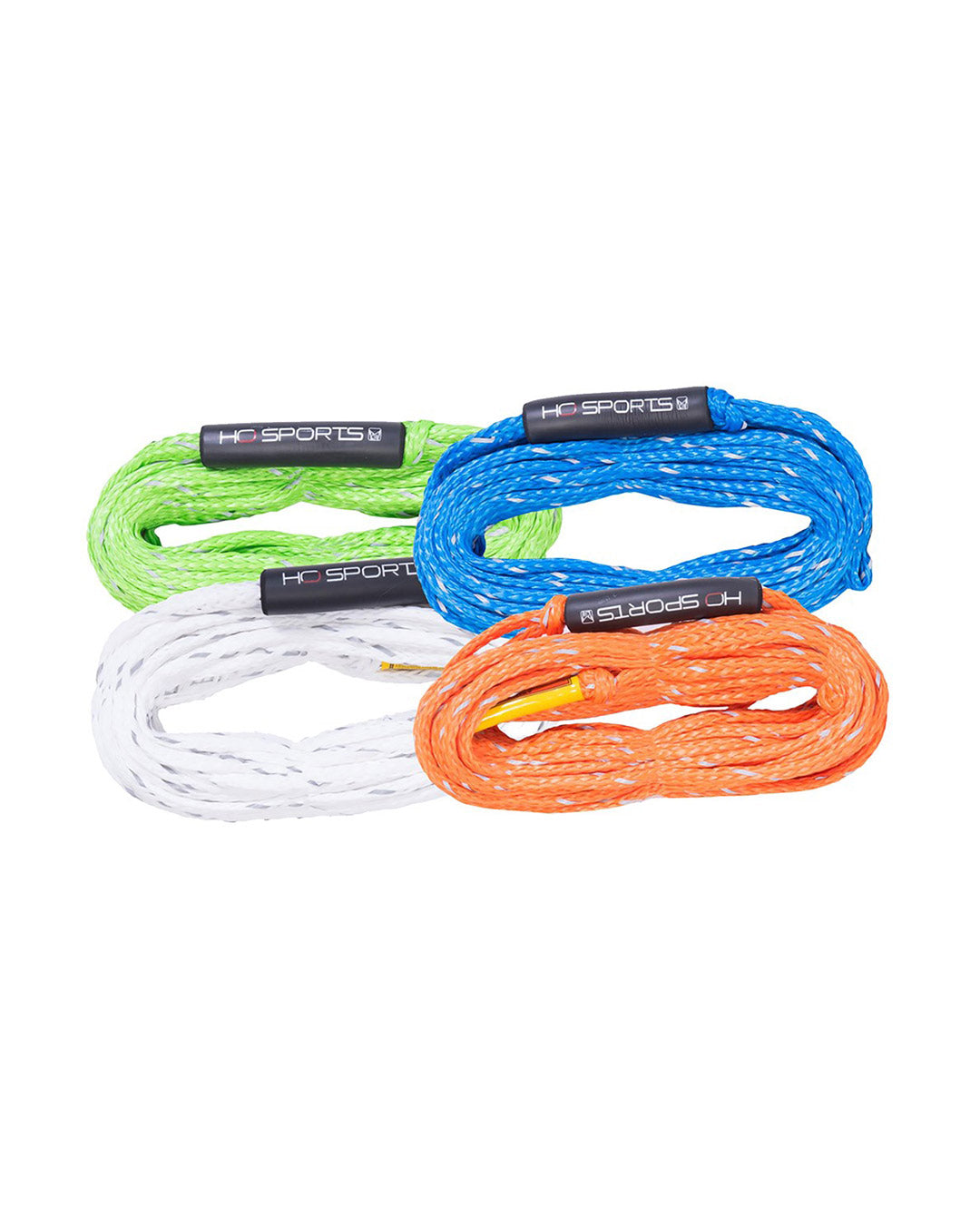 Four tube tow tropes in green, blue, white, and orange with 'HO-SPORTS' branding on a white background.