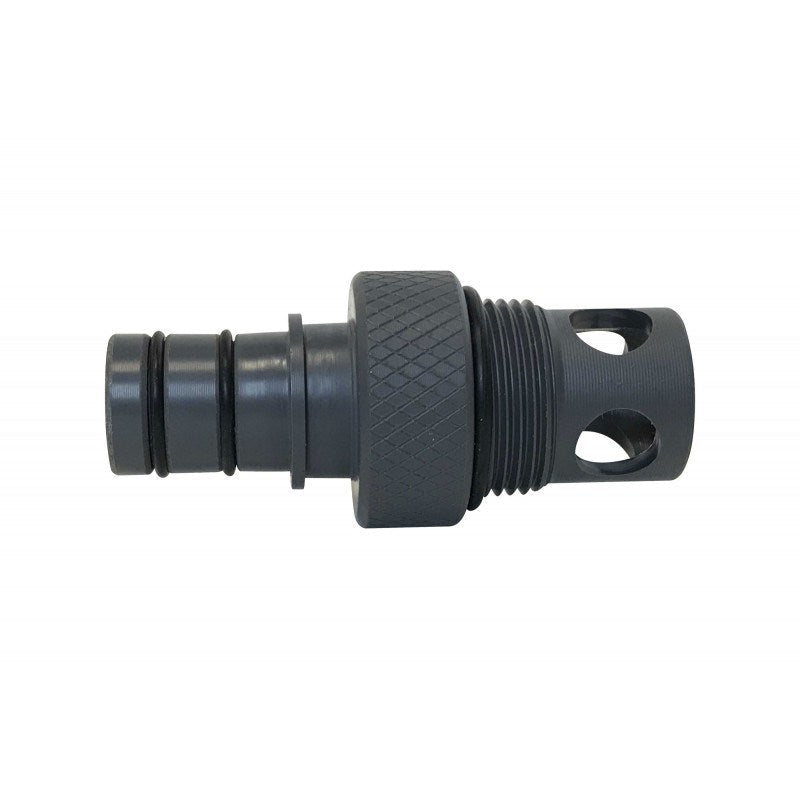 Black hose connector nozzle on a white background