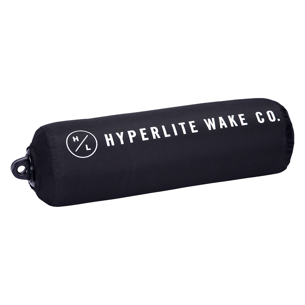 Black boat bumper with 'Hyperlite Wake Co.' branding on a white background