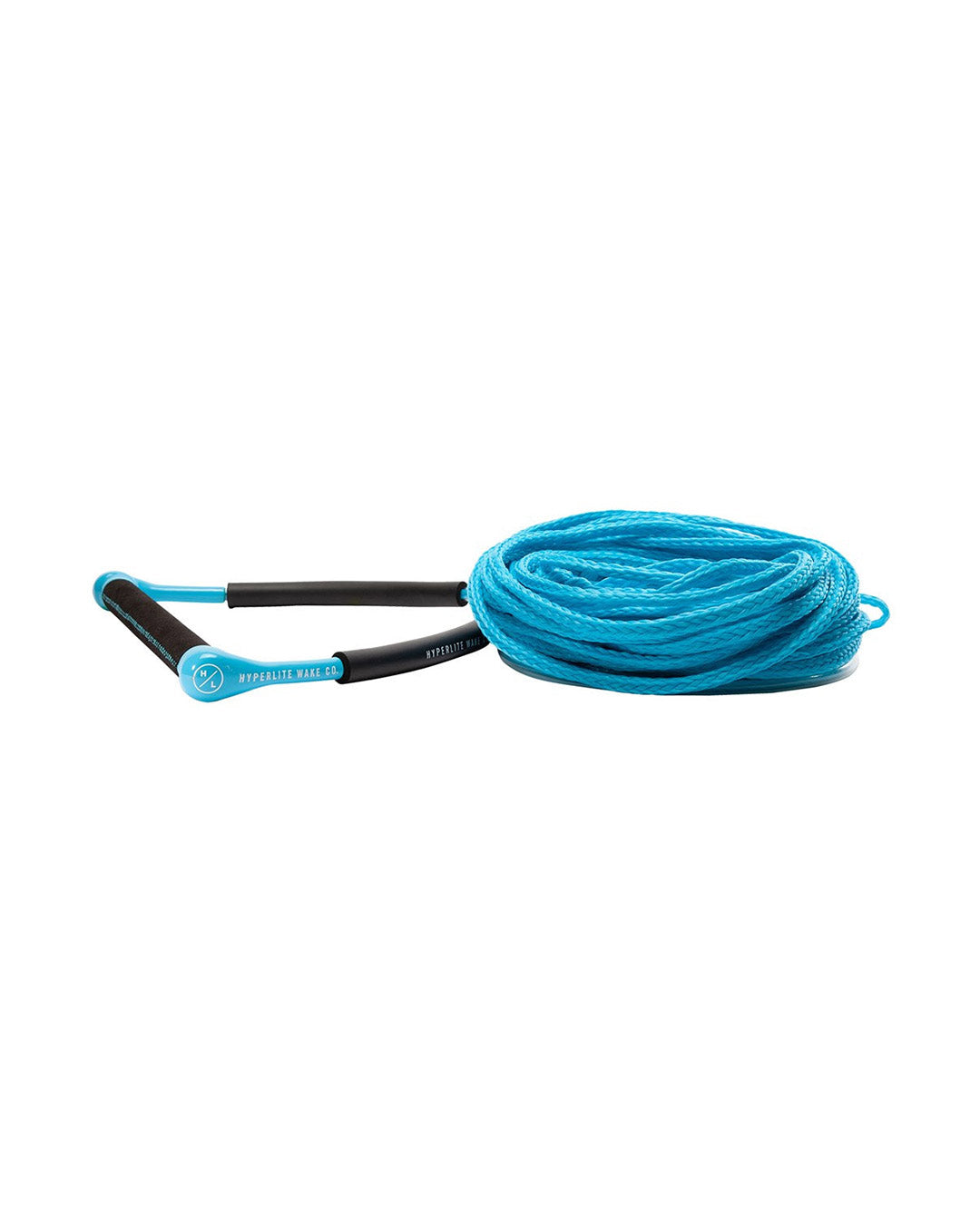 Blue Hyperlite wakeboard tow rope with handle on a white background