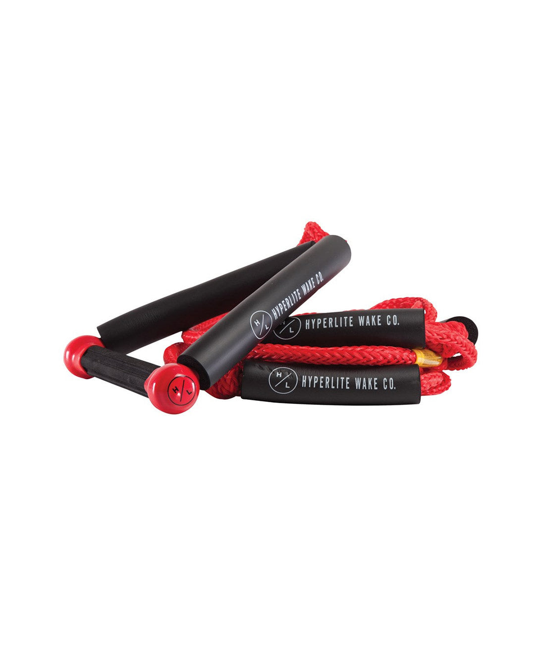 Red and black surf rope handle with Hyperlite Wake Co branding on a white background