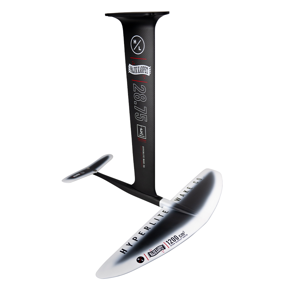 Hyperlite wake foil in black and white with hyperlite branding